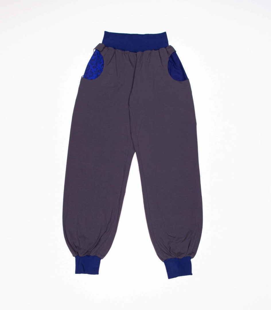 anna * pollack, Piratenhose Bio Grau, Bund marine, Taschen blau