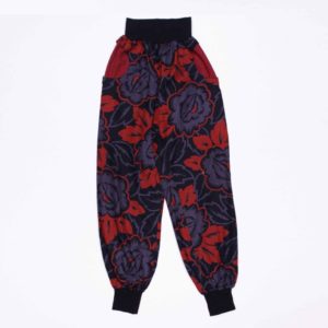 anna * pollack, Piratenhose, xsmall, Blumen rot schwarz grau, Taschen rot, Bund schwarz