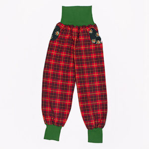 anna * pollack, PIratenhose Mixed, 134-152, Karo rot, Wolle, Bund und Taschen Grün