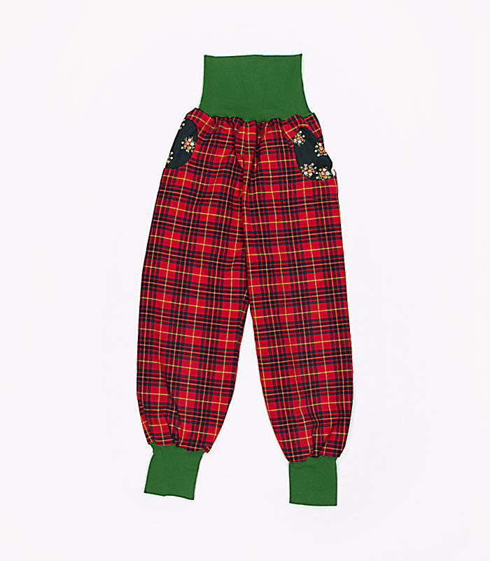 anna * pollack, PIratenhose Mixed, 134-152, Karo rot, Wolle, Bund und Taschen Grün