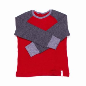 anna * pollack, Pulli rot mit grauen Ärmeln, 104-110, Vorderansicht