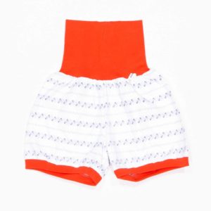 anna * pollack, Dirndlshorty, 110-134, wießer Dirndlstoff, Bund Orange