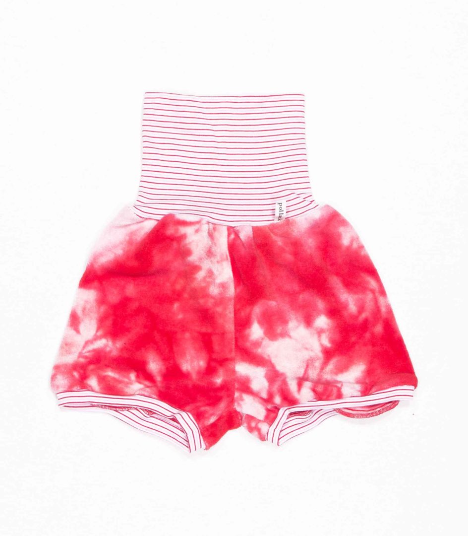 anna * pollack, Shorty Mixed, 80-116, rot gebatikter Frottee Stoff, Bund rosa geringelt