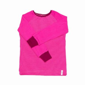 anna * pollack, T-Shirt pink geringelt mit pinken Ärmeln, 116-122, Vorderansicht