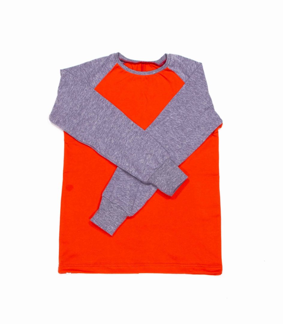 anna * pollack, T-Shirt orange mit grauen Ärmeln, 116-122, Vorderansicht