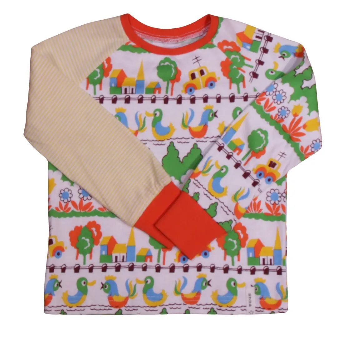 anna * pollack, T-Shirt, 92-98, bunt gemustert, Vorderansicht, gefaltete Ärmel