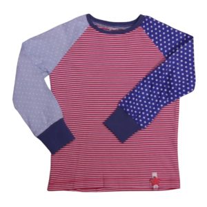 anna * pollack, T-Shirt, 92-98, rot blau, Vorderansicht, 2 abgewinkelte Ärmel