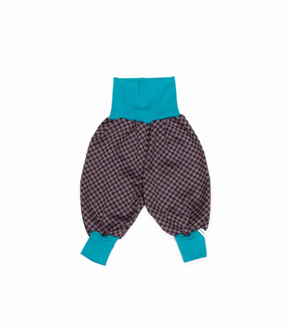 anna * pollack, Minipirat, Wolle, Karo schwarz grau, Bündchen türkis