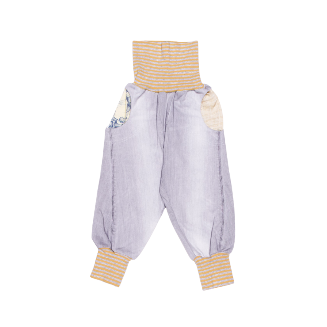 anna * pollack, Denim Piratenhose, Bund und Taschen gelb-grau geringelt