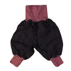 anna * pollack, Minipirat, Leinen Nadelstreif schwarz, Bündchen rotgrau geringelt