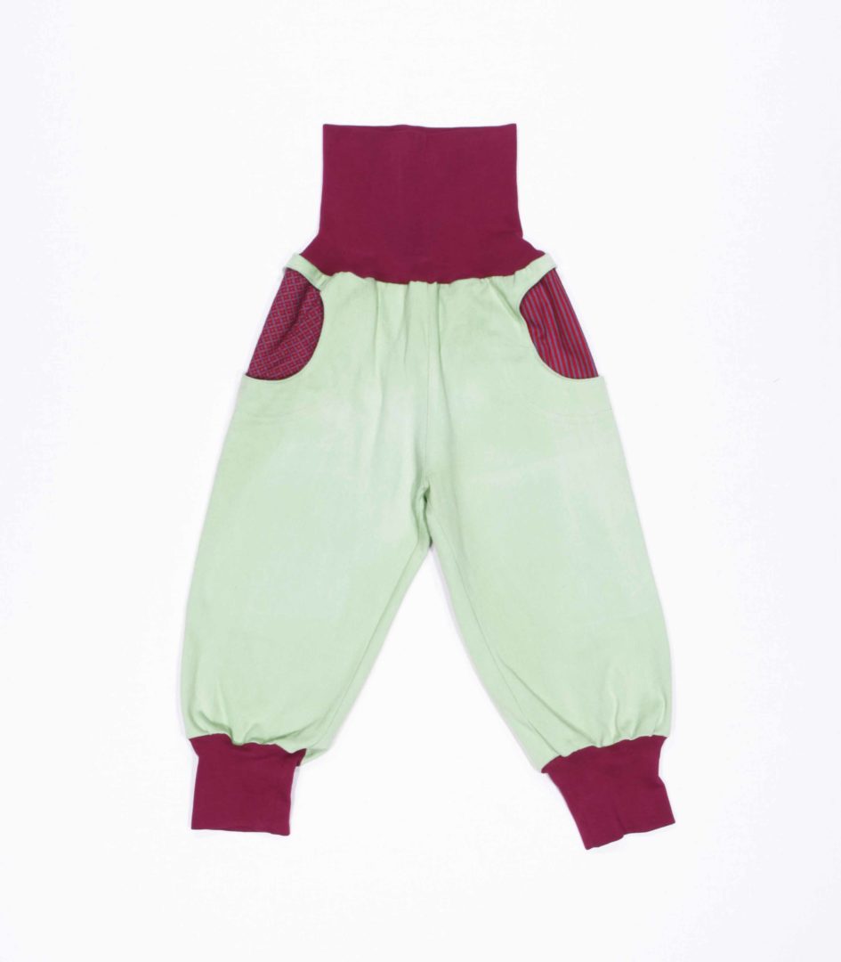 anna * pollack, PIratenhose Mixed, 80-116, Hellgrün, Bund und Taschen weinrot