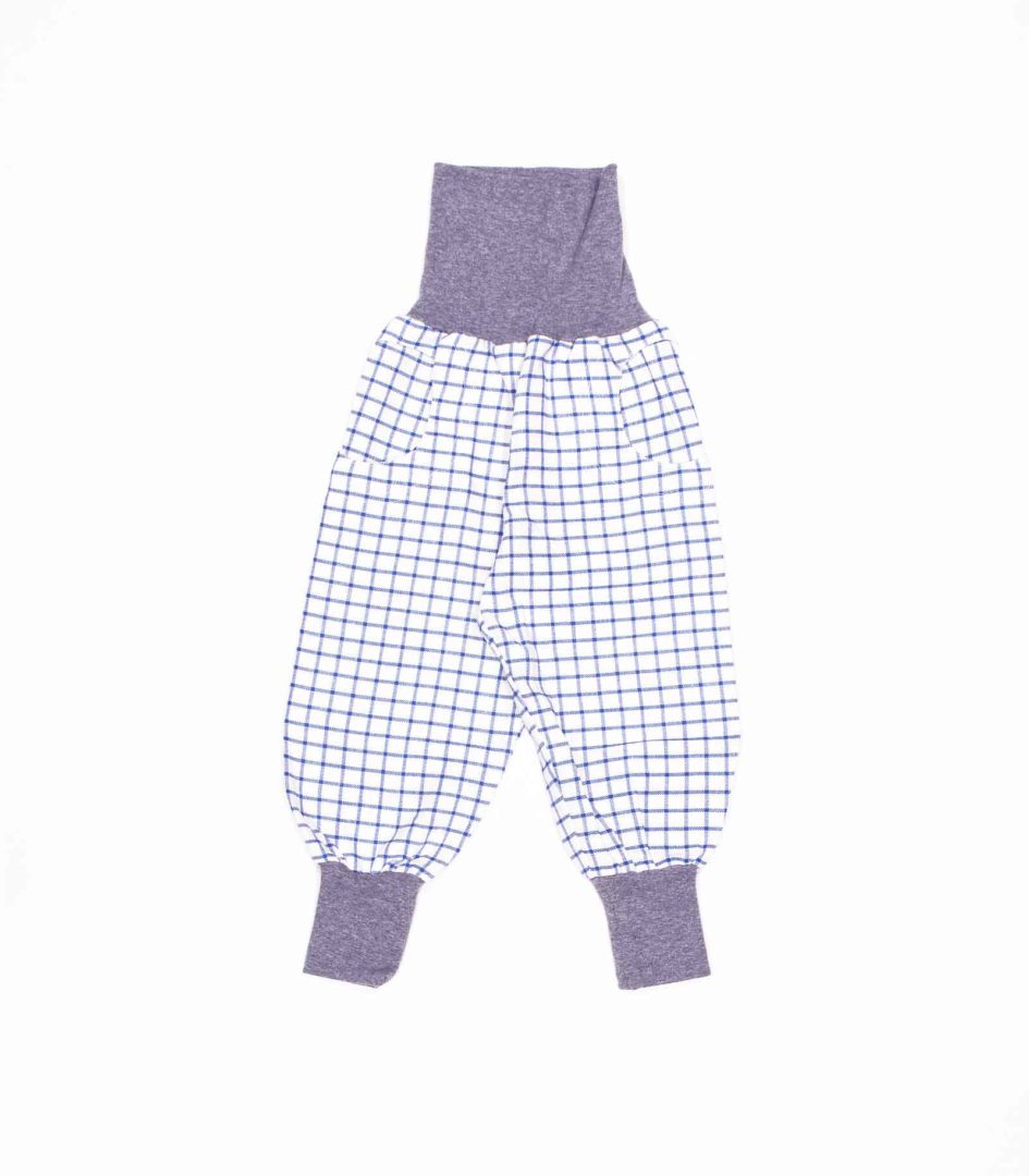 anna * pollack, PIratenhose Mixed, 80-116, Karo blau, Bund grau und Taschen Karo blau