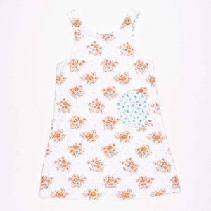 Wendekleid, 110-134, Blümchen orange blau, Vorderseite orange