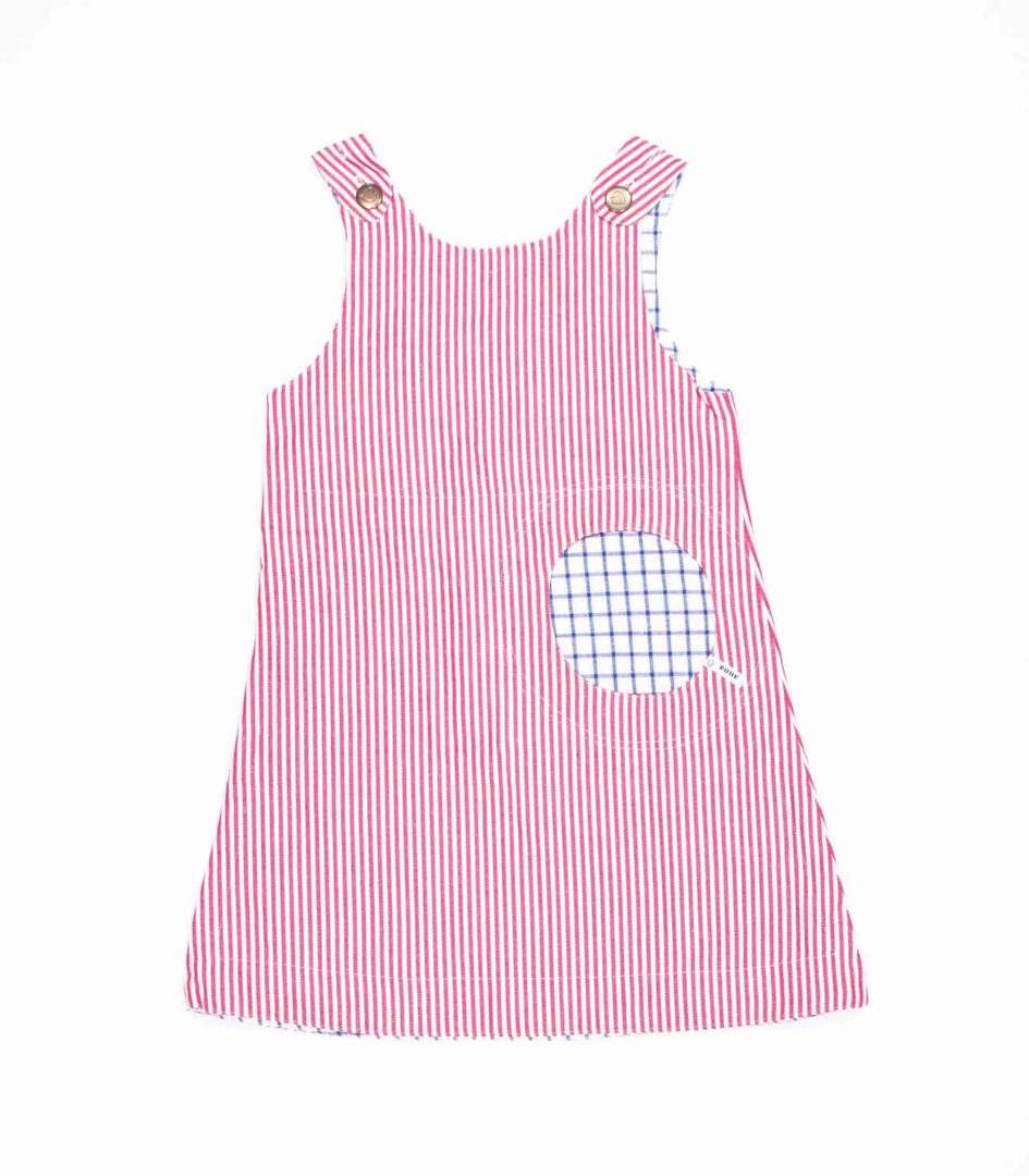 Wendekleid, 110-134, rot blau, Vorderseite rot