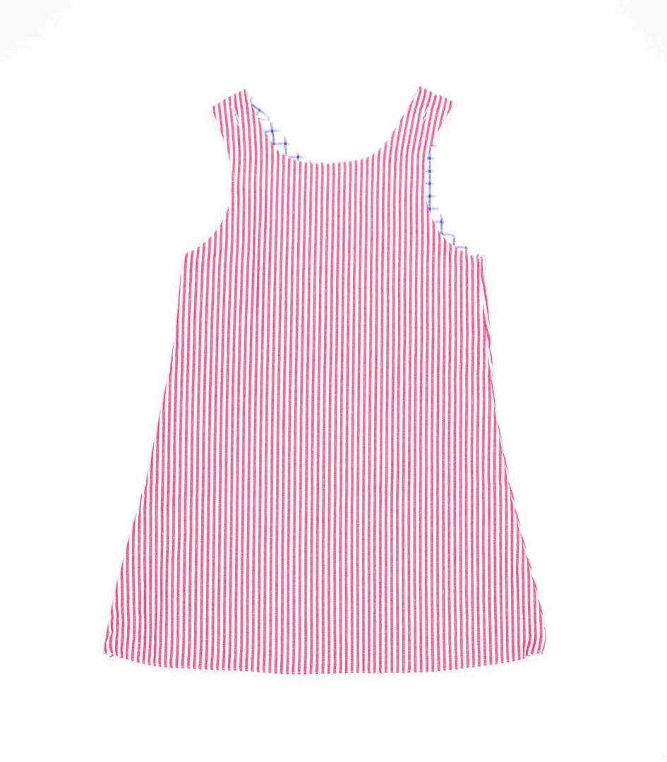 Wendekleid, 110-134, rot blau, Rückseite rot