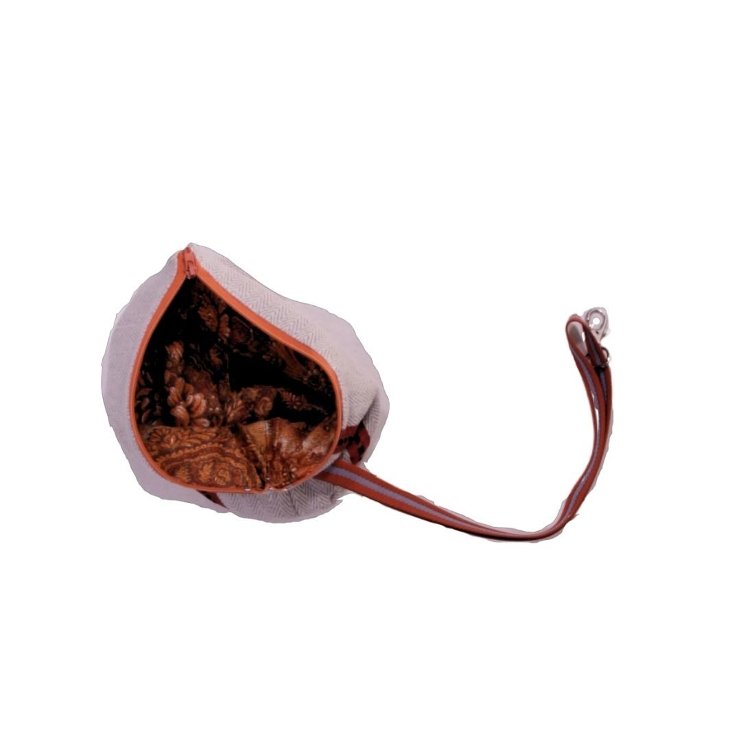 anna * pollack, Täschchen beige mit orangem Bändchen, orange gefüttert, mit Zipp und Gurt