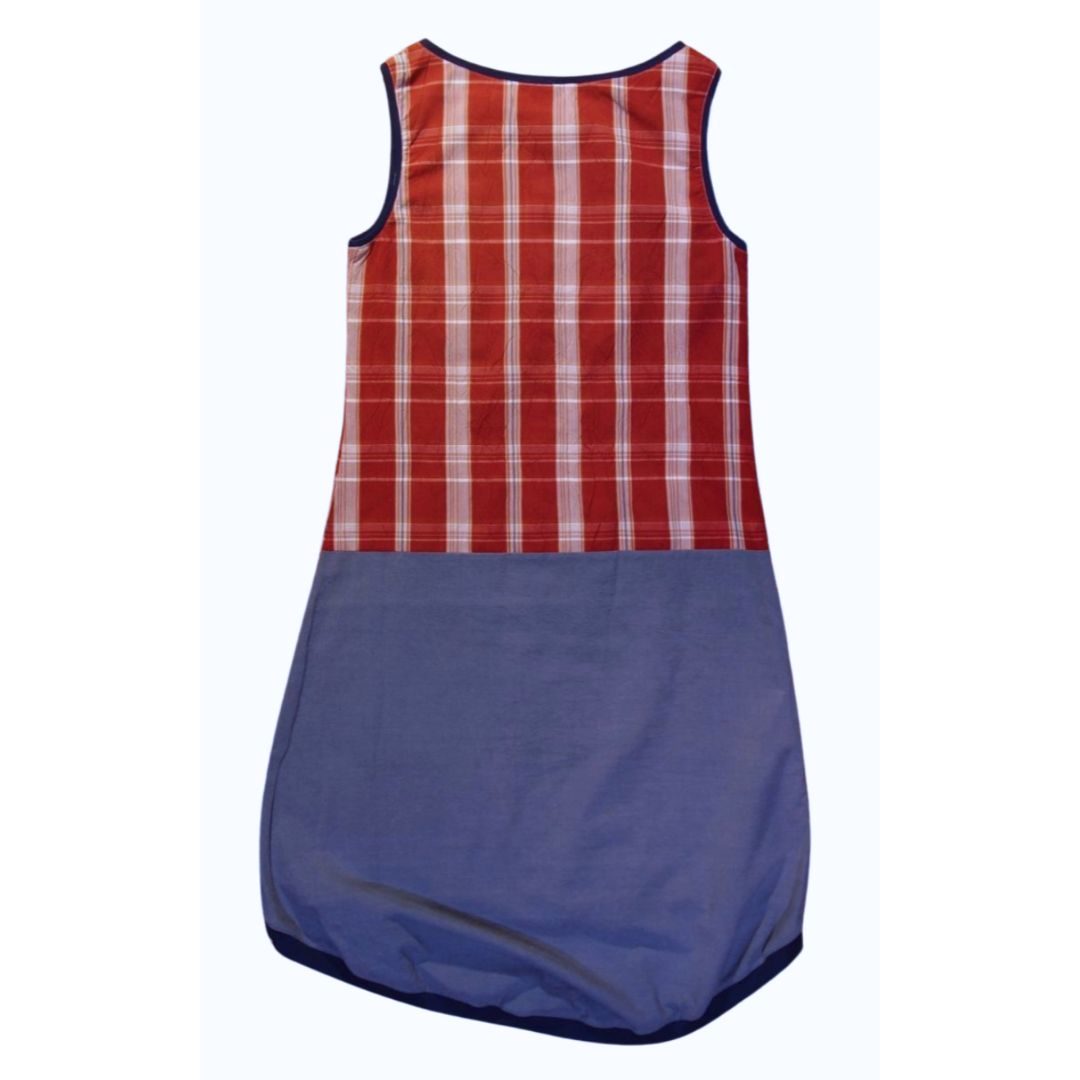 anna * pollack, Kleid Sonnenbrise rot mit blau, small , Bündchen marine, Ansicht Rücken