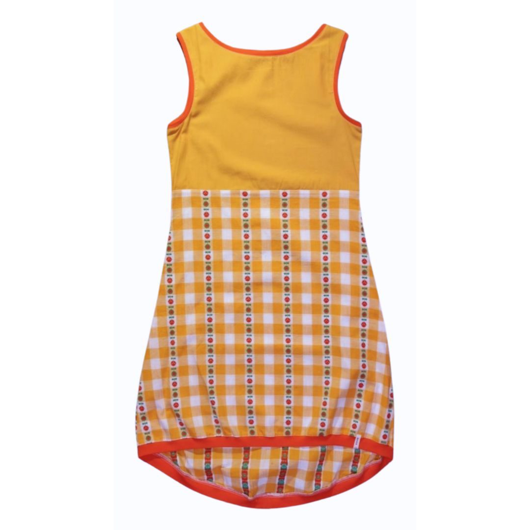 anna * pollack, Kleid Sonnenbrise gelb und Karo, x-small, Bündchen orange, Ansicht Vorne