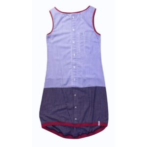 anna * pollack, Kleid Sonnenbrise grau Streif und Karo, x-small, Bündchen weinrot, Ansicht Vorne