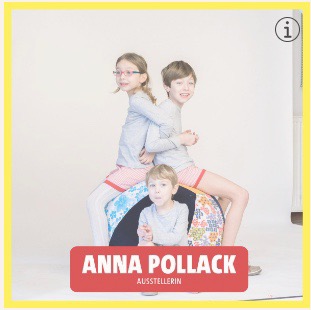 anna * pollack, Waldviertler Hausmesse 2024, Ausstellerin anna * pollack, 3 Kinder mit einem großen Sitzball mit Überzug