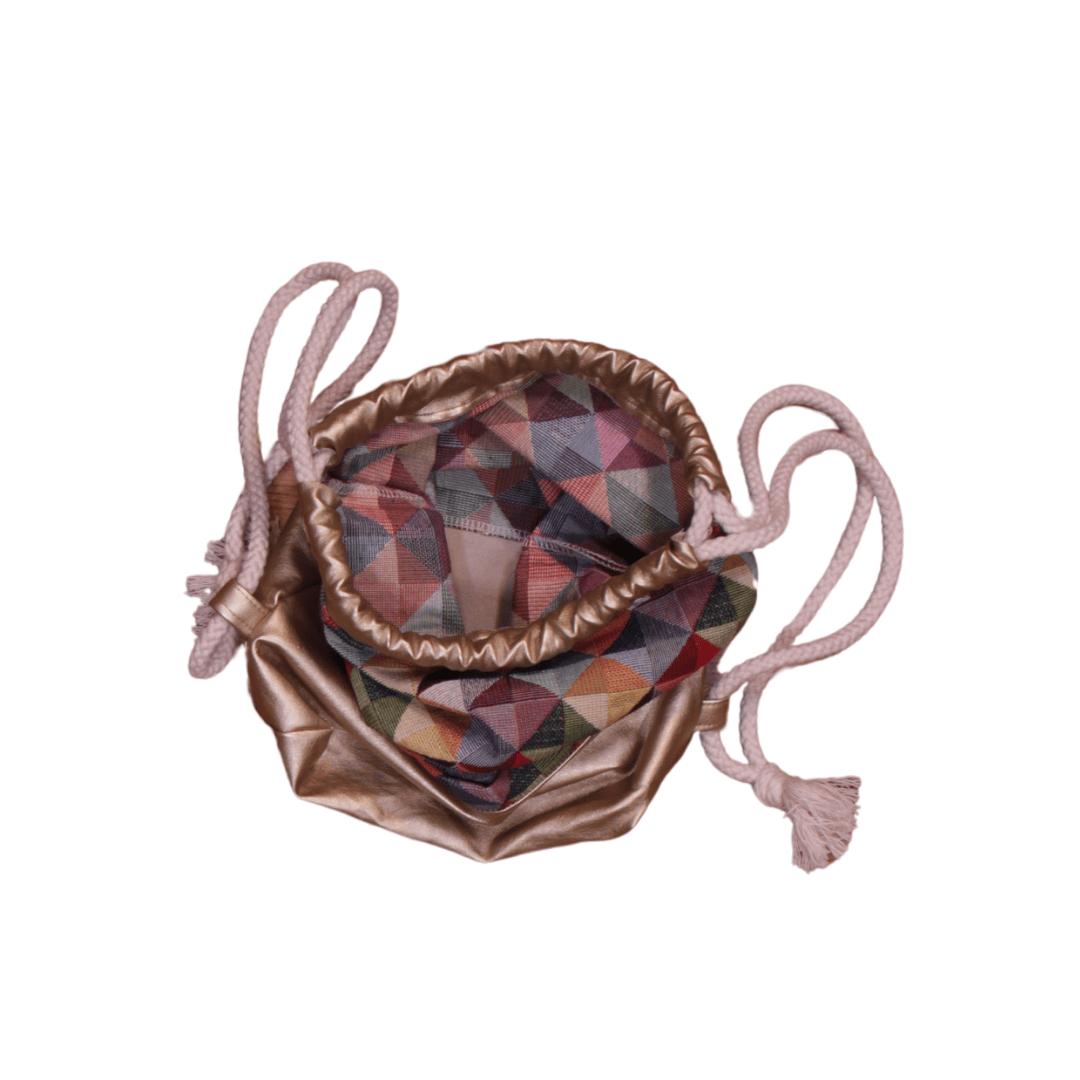 anna * pollack, Beutelbag, Oberteil Karo, Unterteil Gold, Träger cremefarben, Ansicht offen